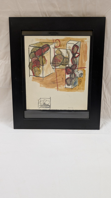Original abstract mixed media drawing watercolor painting by Lynn Burgos 1998