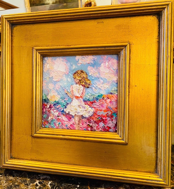 KADLIC Original Oil Painting Impressionist Girl Child Impasto Gold Gilt Framed gallery