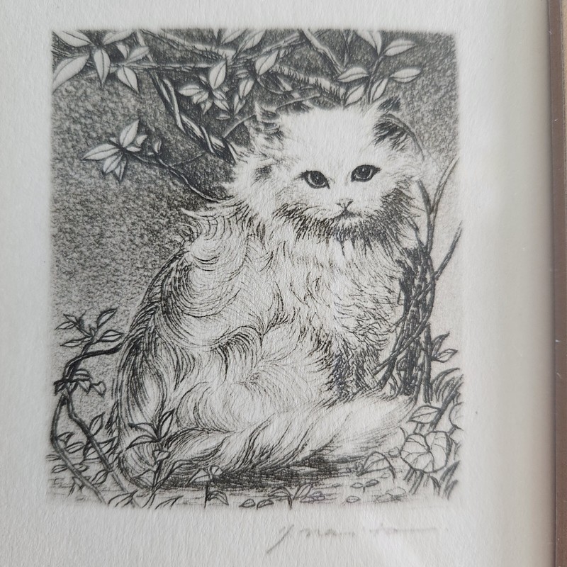 Cat Among Branches Print Vintage signed Japanese Artist Yachiyo Naito Framed