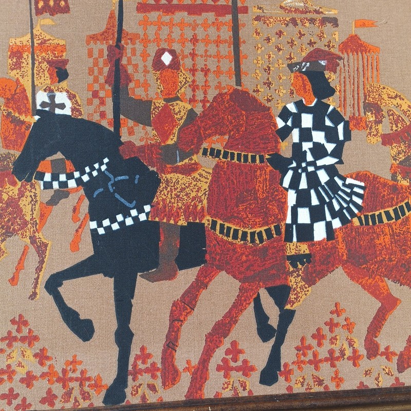 Tibor Recih“Atournament” MID-CENT Hungarian Textile HAND BLOCKED 1960’s 48x26" gallery
