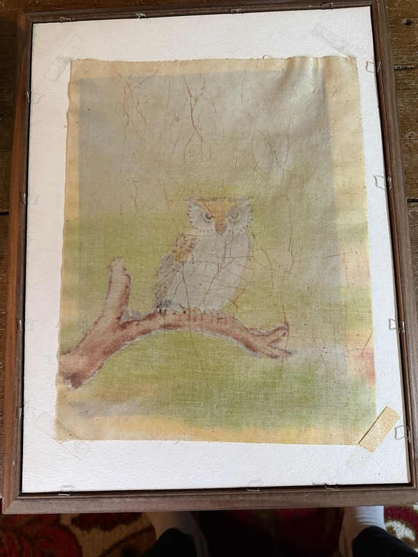 Vtg P Chan Owl On Branch Batik on Fabric Watercolor Painting gallery