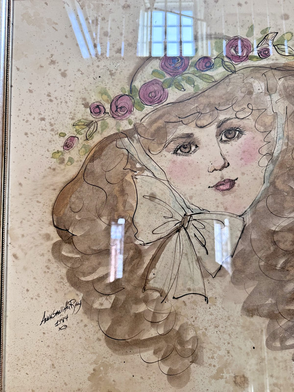 Original Watercolor by Anna Sandhu Ray 1984 23x23.75" framed gallery