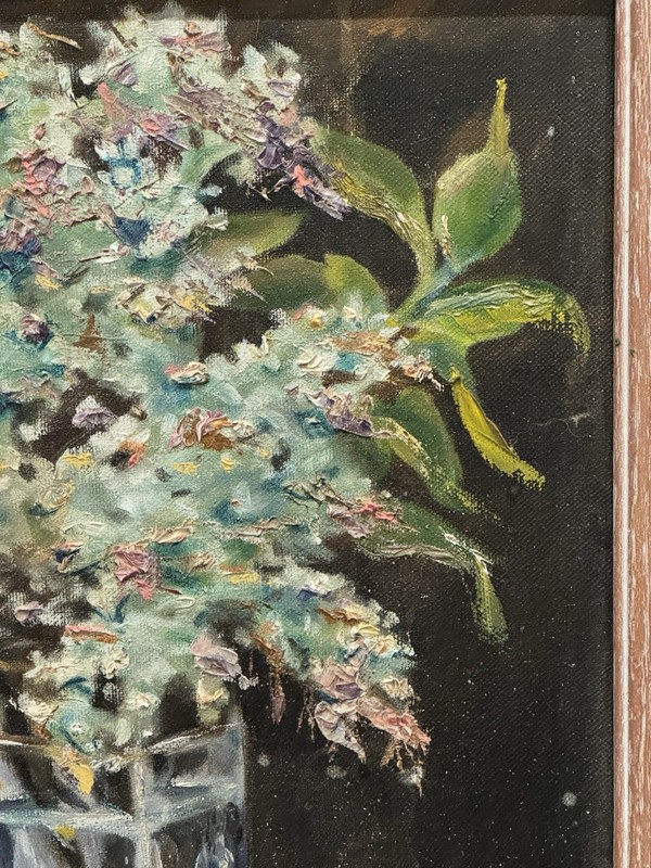 Stunning Still Life Oil Painting of Hydrangeas in Vase by Kathi Colman (Cal.) gallery