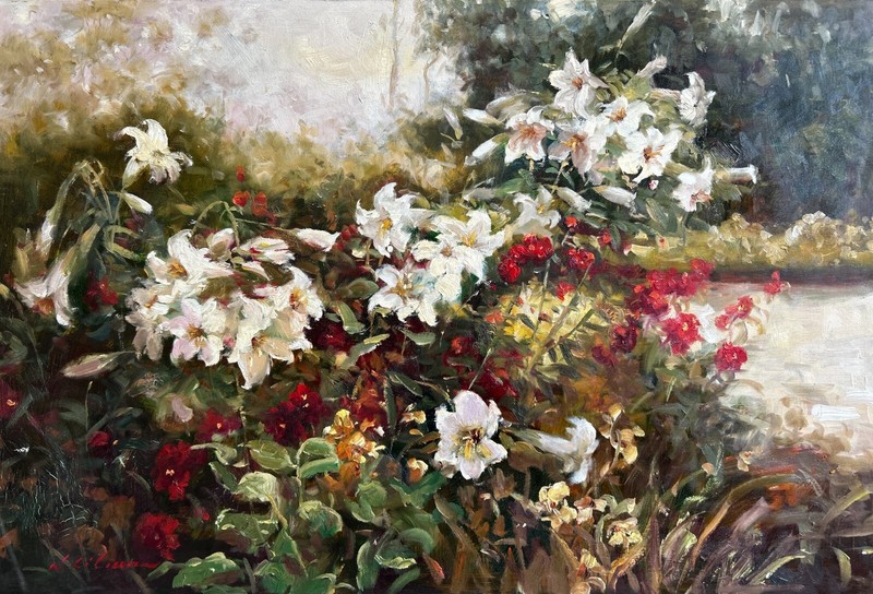 Beautiful Bunch of Flowers Original 36 x 24 Oil Painting on Canvas gallery