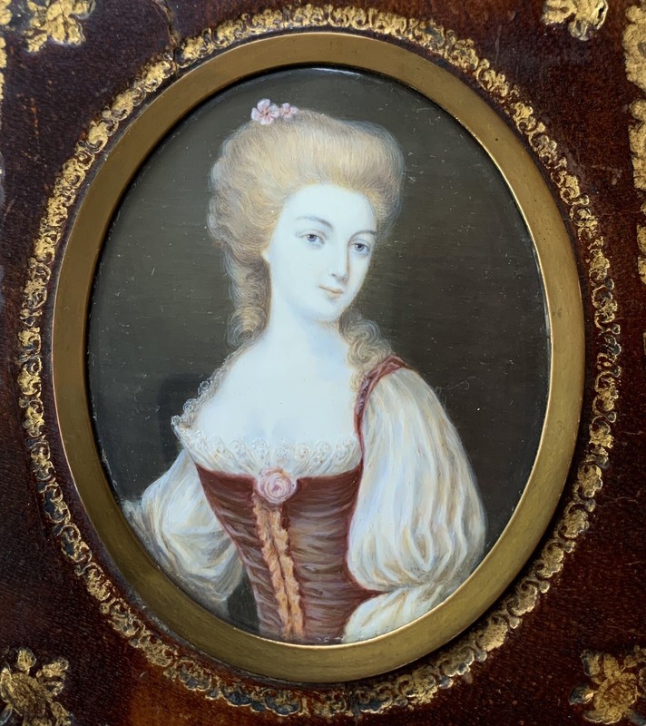 c1790 Antique Georgian Miniature Portrait Painting 10k Gold Fine Work Romantic