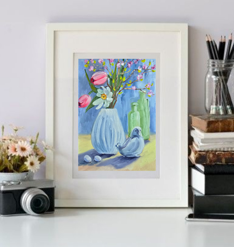 Tulips Flowers Oil Painting 15x20cm Vase Bird Bottles Painting on Painting Board gallery