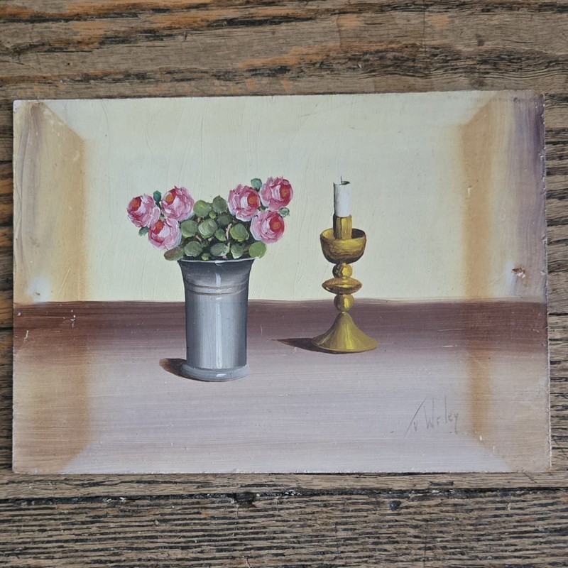 Dutch Realism V. Weley Still Life Oil on Board Painting NOT Framed