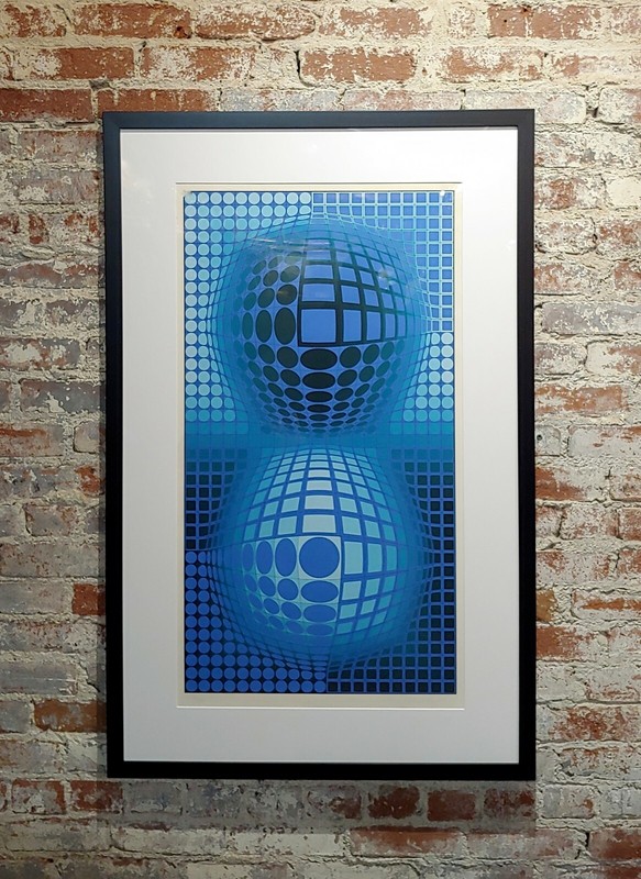 Victor Vasarely -Double Blue Spheres -Original Color Screenprint -Pencil Signed