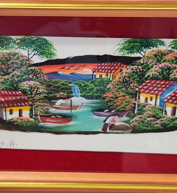 FEATHER PAINTING, COLORFUL, EL SALVADOR, BY JOYA 13”x 7” SIGNED