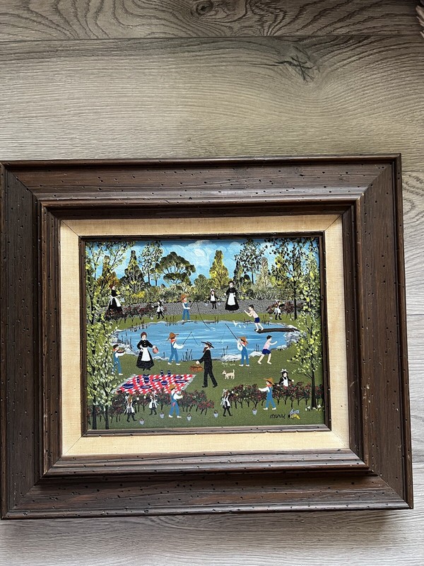 Original Ann Rugh Baker Mrs Bee Oil Painting Summer Fun 16 1/2 X 14 1/2