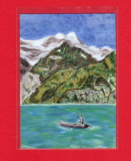 Original ACEO Lake Lucerne Switzerland Landscape Acrylic Painting 1/1 OOAK