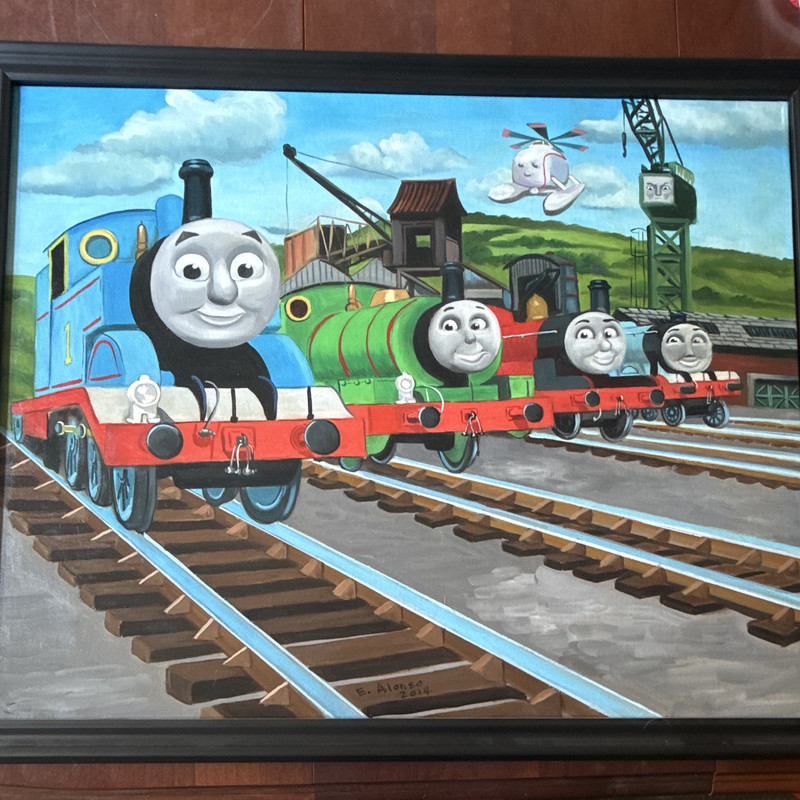 Thomas & Friends Original Acrylic Painting by Elizabeth Alonso Framed Canvas Art