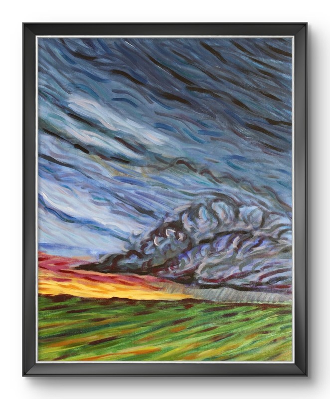 ShawNshawN Original Storm Painting on Canvas 16×20 Farm Impressionist Artwork