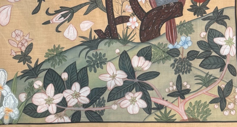 Oversized Botanical Floral Birds Statement Piece Hand Painted Silk Art Decor gallery