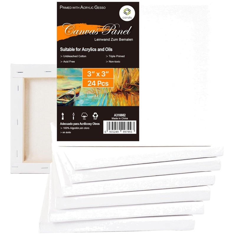 Mini Stretched Canvas Set – 3×3 Inch Kids Art Supplies
