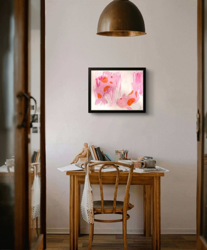 STUDY 2 Pink Koi 11 X 14" Impressionist Abstract Acrylic Painting Paper loose gallery