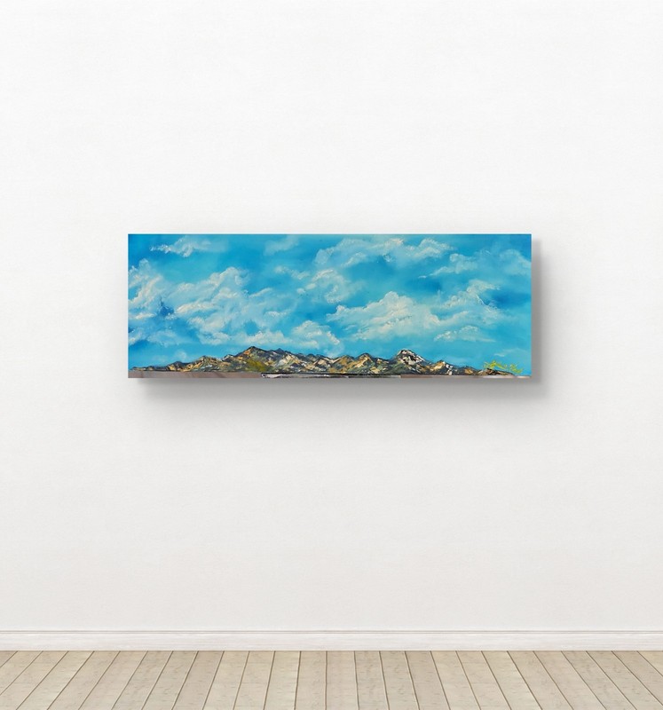 Handmade Oil Painting, 36“ X 12“ Clouds Light Blu Heaven