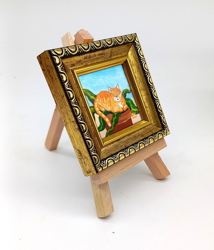 Orange Cat in Flower Pot Mini Oil Painting Original Cat Art Cat Lover Gift gallery