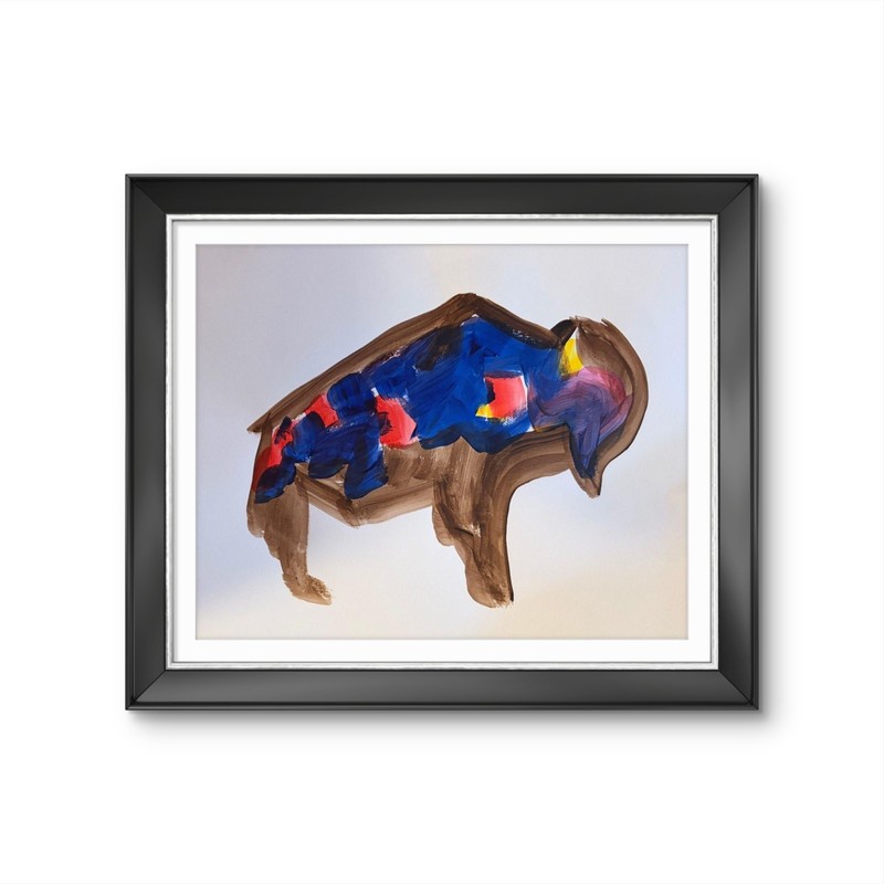 Bold Colorful Abstract Bison Buffalo Painting 14x11 Modern Unframed Signed Wall gallery