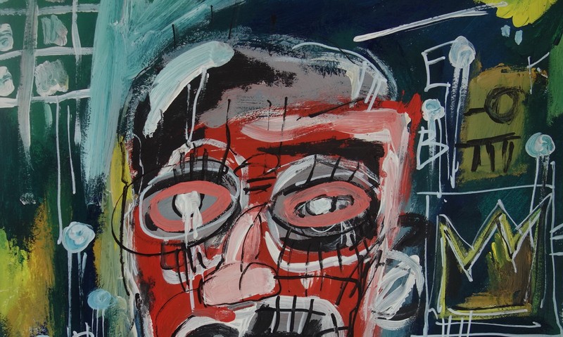 Fine unique painting – Expressive portrait, signed Jean Michel Basquiat, w COA gallery