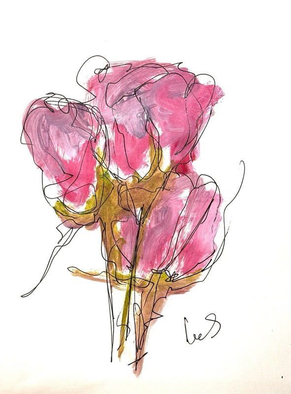 SAMATOWIC Original Abstract Pink Roses Expressive 9X12 Paper Handmade Signed 28 gallery