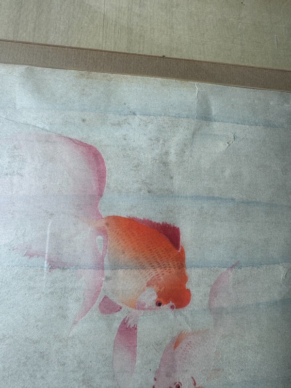 Rare Ohara Koson (1877 - 1945) "Two Koi Fish" Watercolor Painting -Signed/Framed gallery