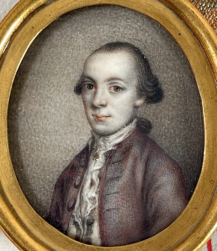 Antique Miniature Portrait Painting 18th Century German Austrian Man Baroque gallery
