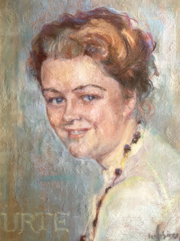 Pastel Portrait Unreadable Signed 1959 Portrait Young Woman Lady Antique gallery