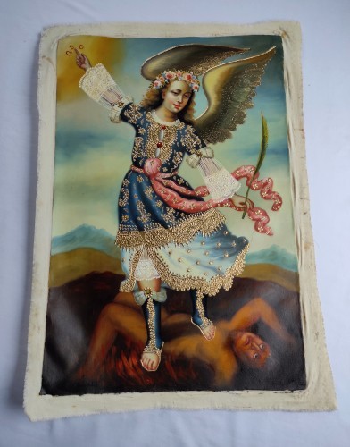 Saint Michael Archangel, Original oil paintings on canvas, Cuzco School painting