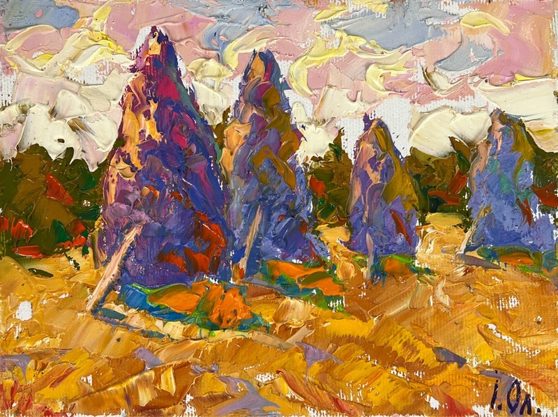 Oil Painting Fresh Haystacks In The Field O. Ivanyuk Original nAAA6189