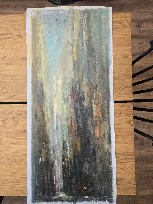 Sergio Gaggetta Original Abstract Oil Painting 16x40 Mid Century Modern Art gallery