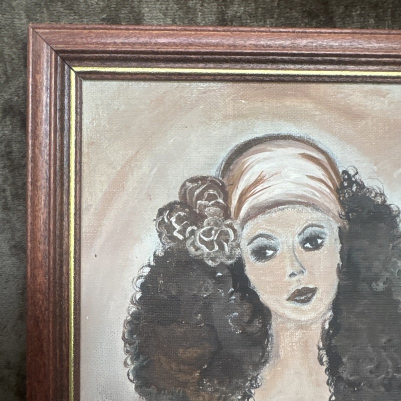 Art Deco Revival Flapper Women Portrait Original Framed Painting Signed gallery