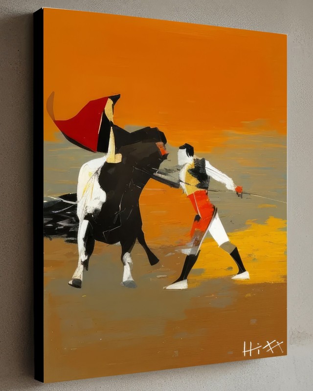 MATADOR BULL Painting w/COA – Framed Canvas 40X30cm HITT