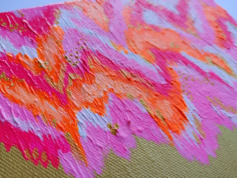 Original Abstract Acrylic Painting: Pink, Orange, Gold - 8"x10" Canvas preppy gallery