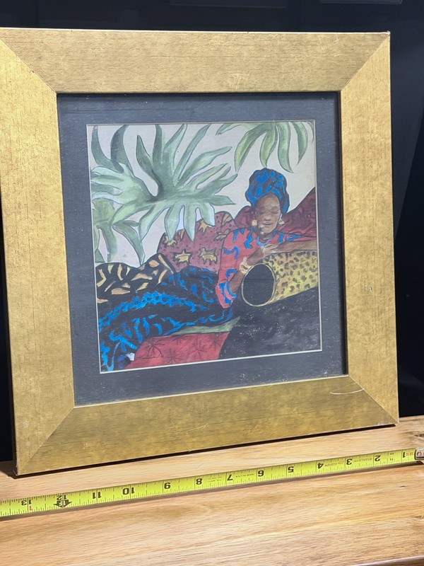 Vintage, RARE Lady on Sofa, by Consuelo Gamboa – 13″ Matted Print Gilded Frame
