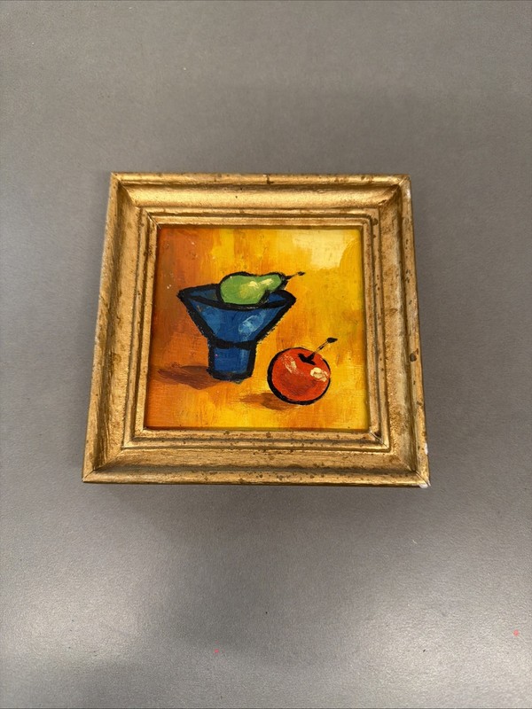Fruit Painting Apple Pear In Bowl Art Oil on Canvas painting Still Life P0