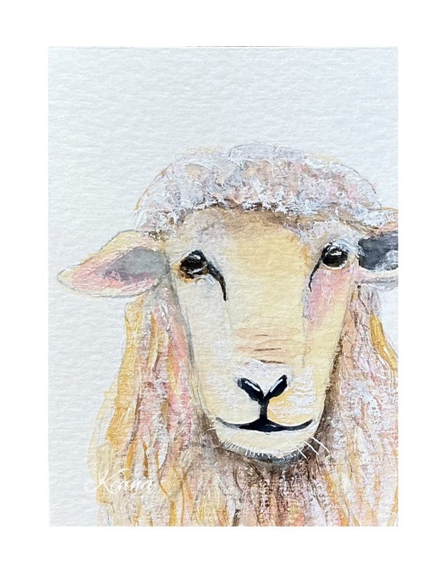ACEO By Kenna Original Gouache Painting Of A Sheep 2.5” X 3.5” Signed ÀTC