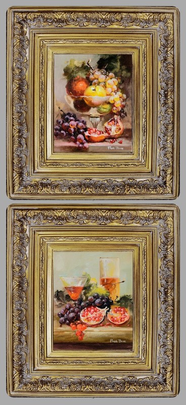 Oil Painting and Wooden Frame, Grape Wine Fruit Still Life, Signed Jean Paul gallery