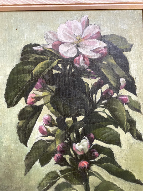 Oil Painting Still Life Flowers Christmas Monogram W.L.S Frame Antique Blooms gallery