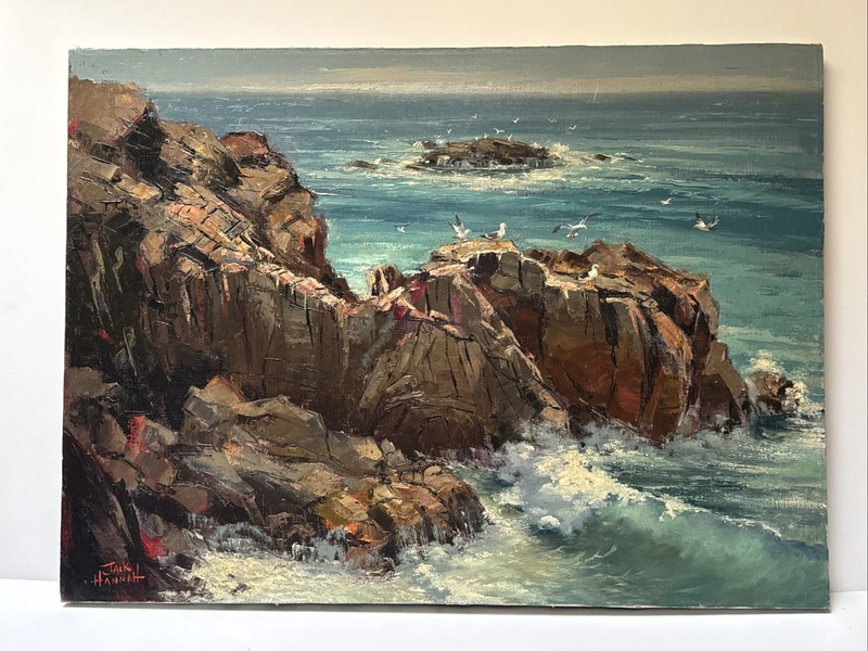 JACK HANNAH PAINTING BEACH COAST SEA SEASCAPE POINT MUGU MALIBU CALIFORNIA 30″