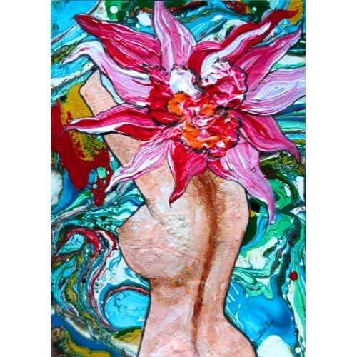 ACEO Original Lady Figure Flower Women Abstract Acrylic Mini Art Hand Paint NEW