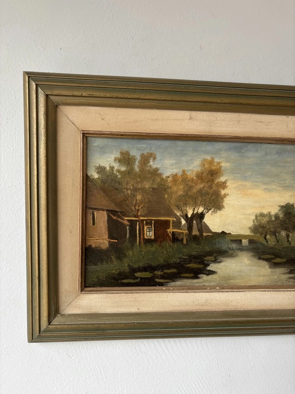 Classic Oil Painting Landscape "Riverbank Cottage" Refined Medium Artwork gallery
