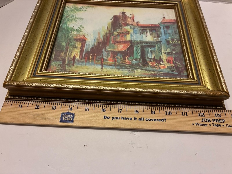 Vintage Painting of a Paris Street SIGNED DUBOIS in Gold Wood Frame 11 1/2 X 13” gallery