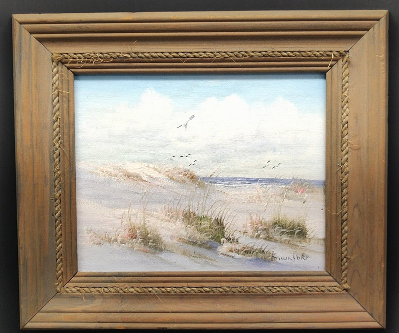 VTG Original Oil Paintin K Wilson Beach Sand Dunes Framed Canvas Sea Side Ocean