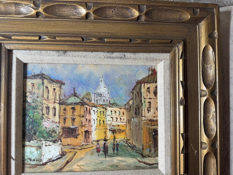 Impressionist "European Street Scene With Figures" Oil Painting - Signed/Framed gallery