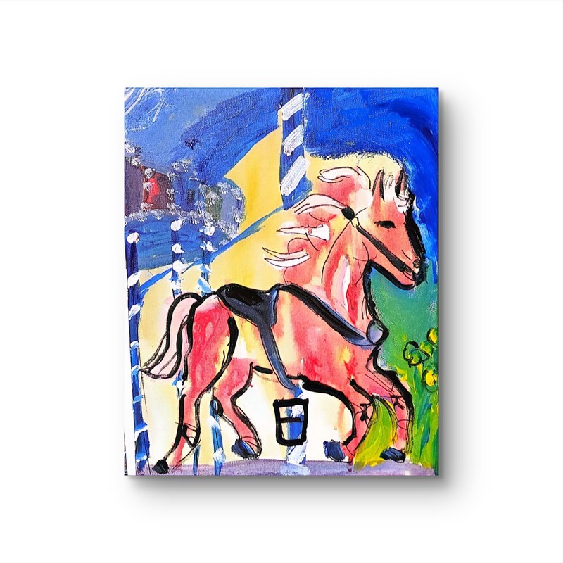 Runaway Pink Pony Contemporary Expressionist Original Painting Canvas 11x14 gallery