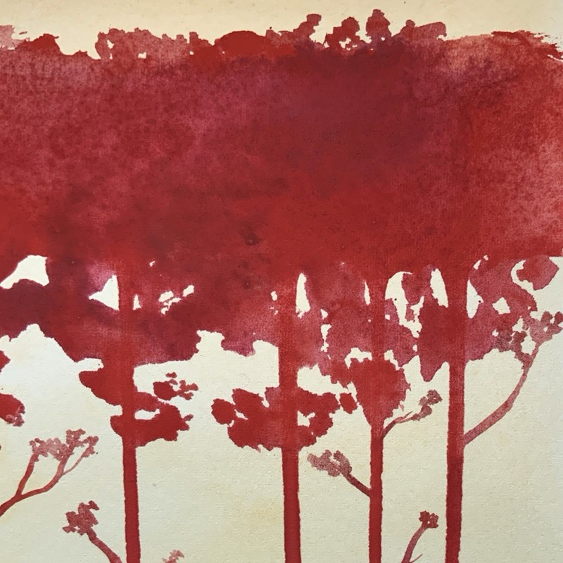 Original Watercolor Painting Red Drip Trees Abstract Minimalist Art Unframed 5x7 gallery