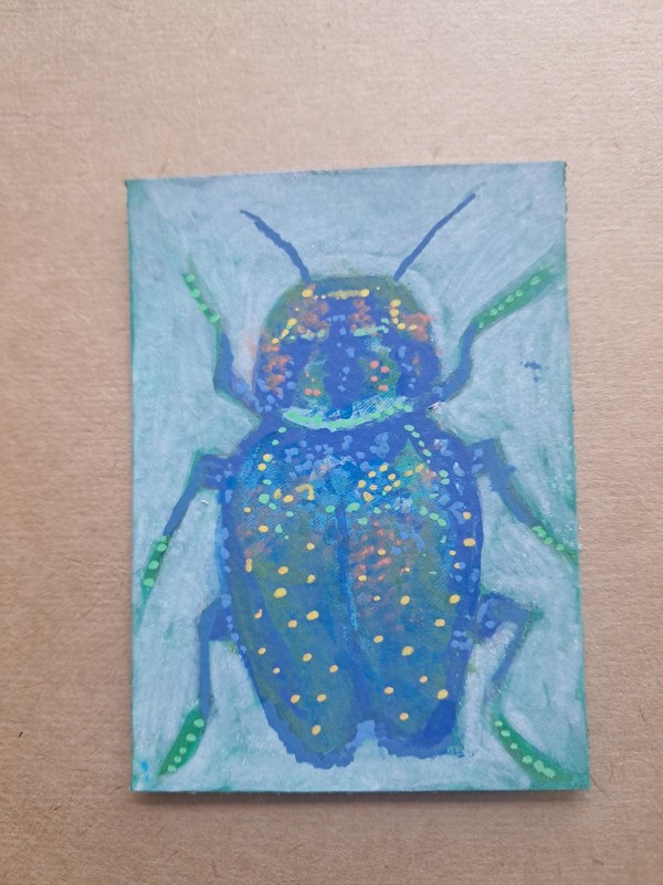 ACEO Original Beetle Insect Blue Painting | Heartandhorizonart
