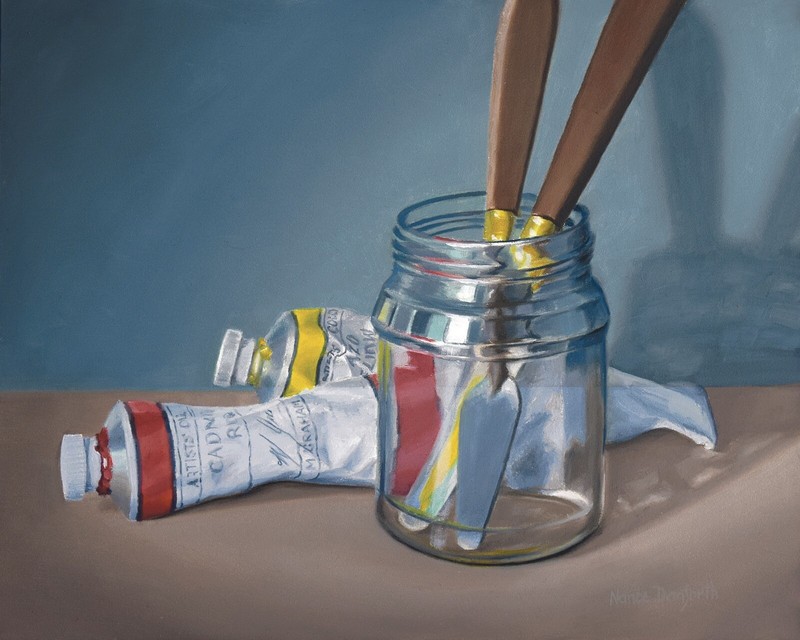 DANFORTH Artist Supplies, 8×10 still li realistic original oil painting