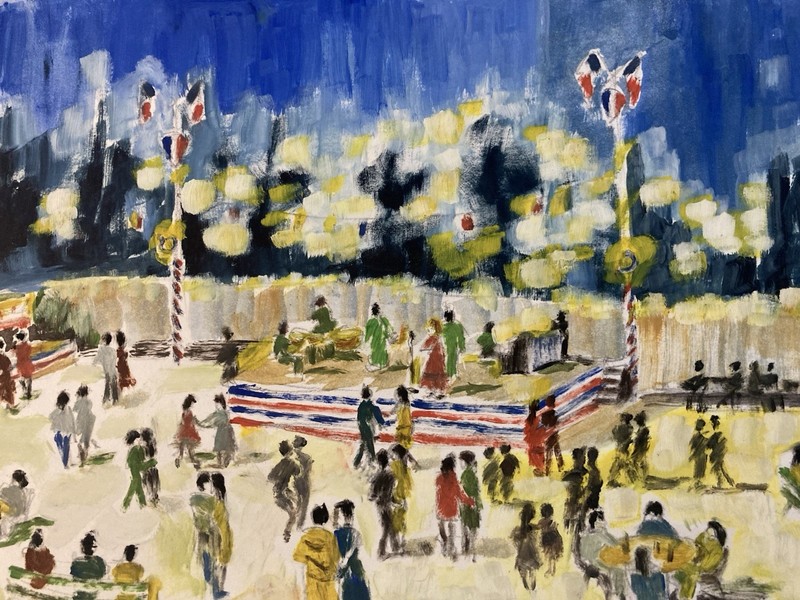 Original Gallo Oil Painting Landscape 14th July France 1955 Art